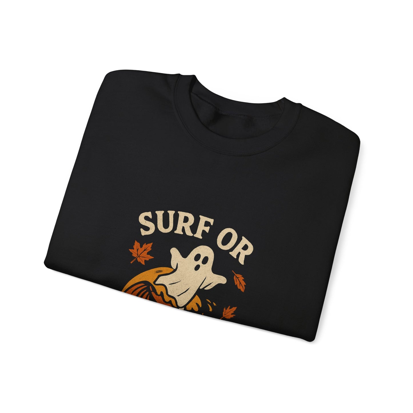 Halloween Ghost Surf Sweatshirt, Cozy Unisex Crewneck, Cute Fall Apparel, Trick or Treat Gift, Spooky Season Outfit