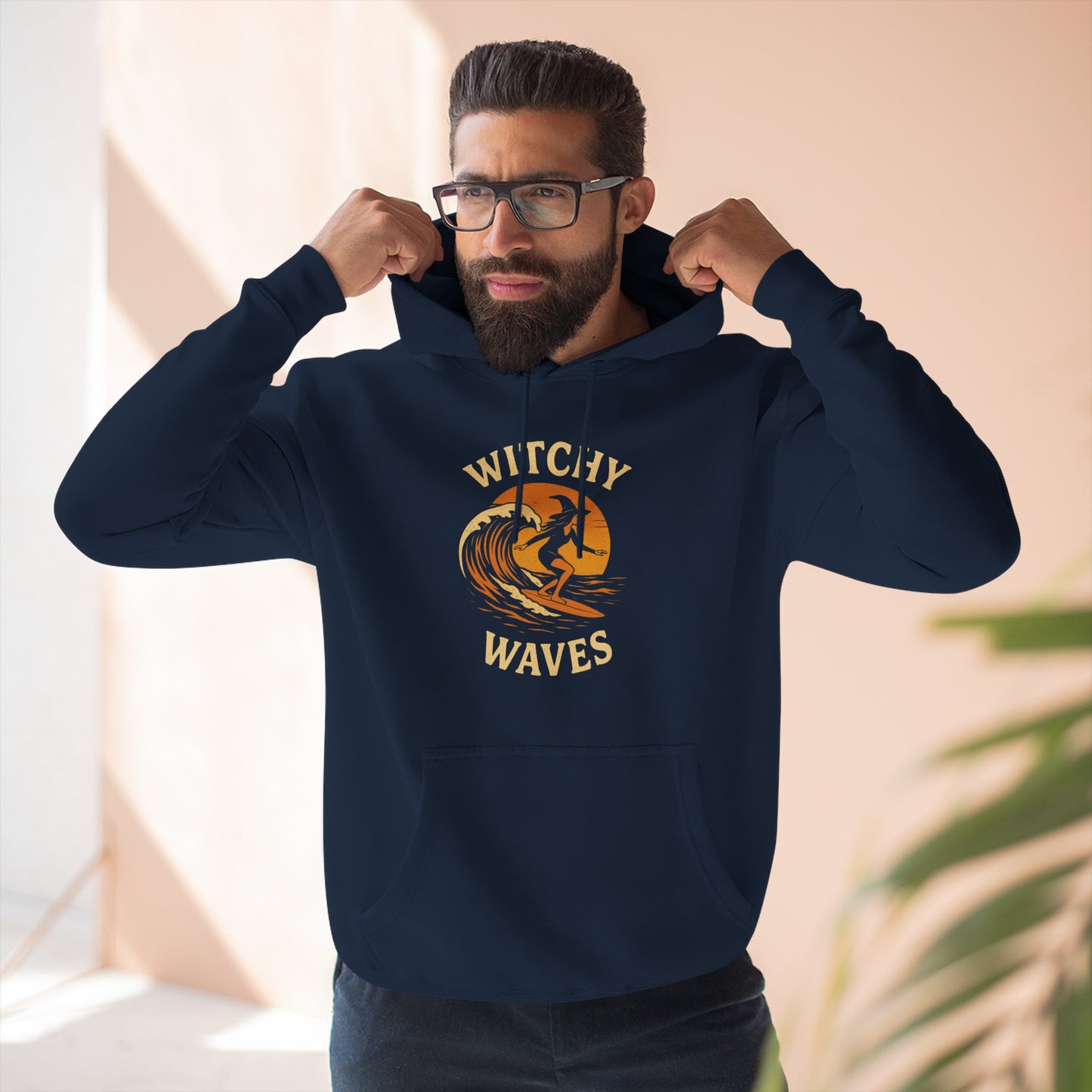 Witchy Waves Fleece Hoodie | Cozy Surfwear, Perfect for Beach Lovers, Gift for Surfers, Fall Fashion, Halloween Apparel