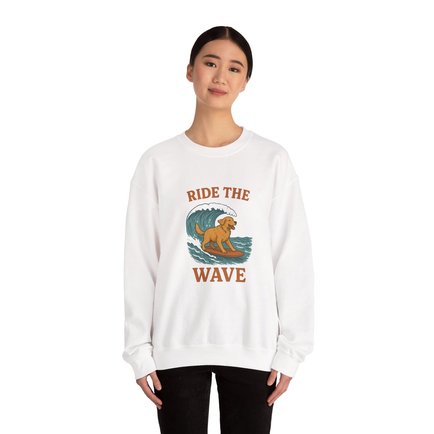 Ride the Wave Dog Sweatshirt, Unisex Crewneck, Pet Lover Gift, Coastal Vibes Apparel, Casual Beachwear, Dog Owner Gift