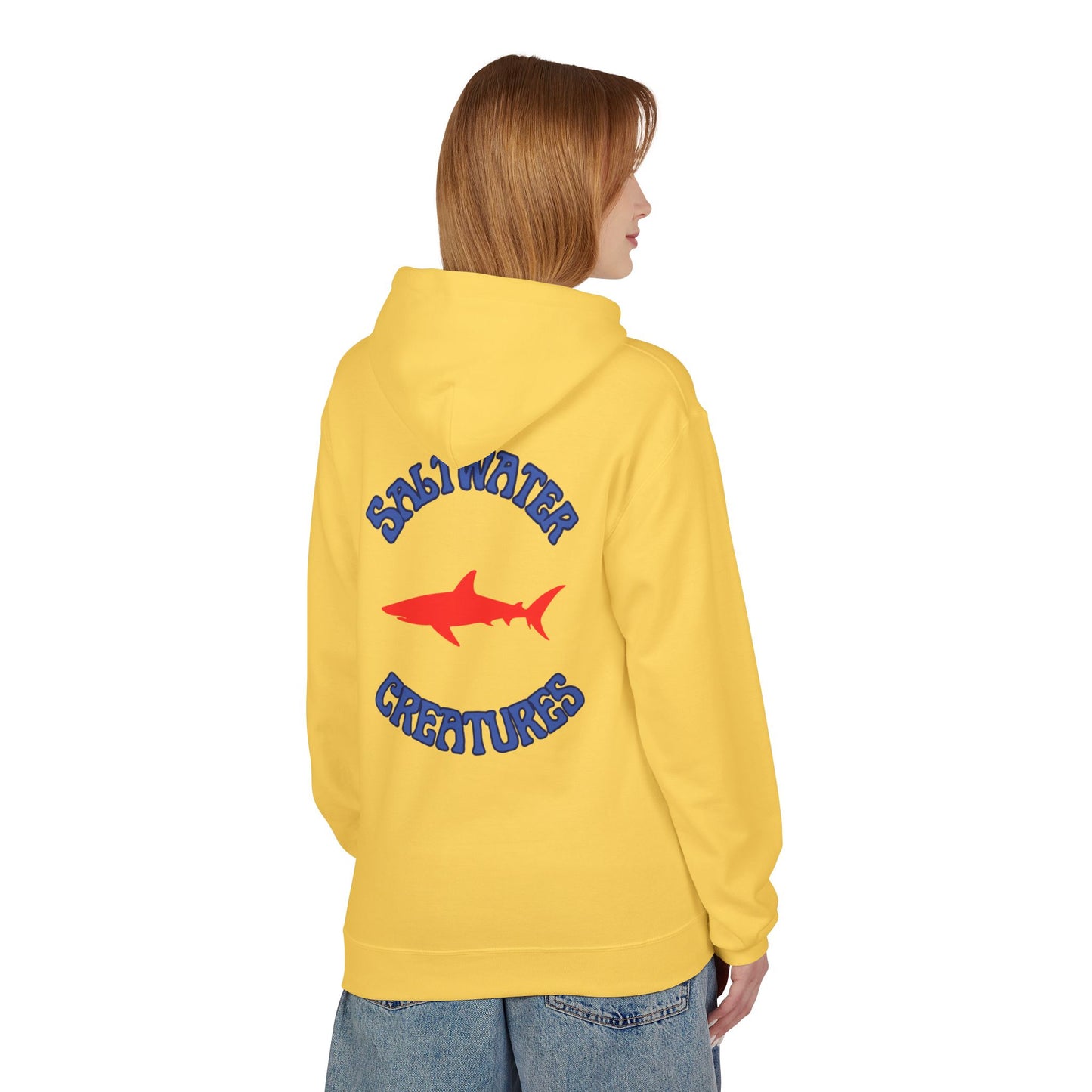 Saltwater Creatures Fleece Hoodie, Beachwear, Gift for Ocean Lovers, Casual Streetwear, Summer Vibes, Shark Enthusiast Apparel