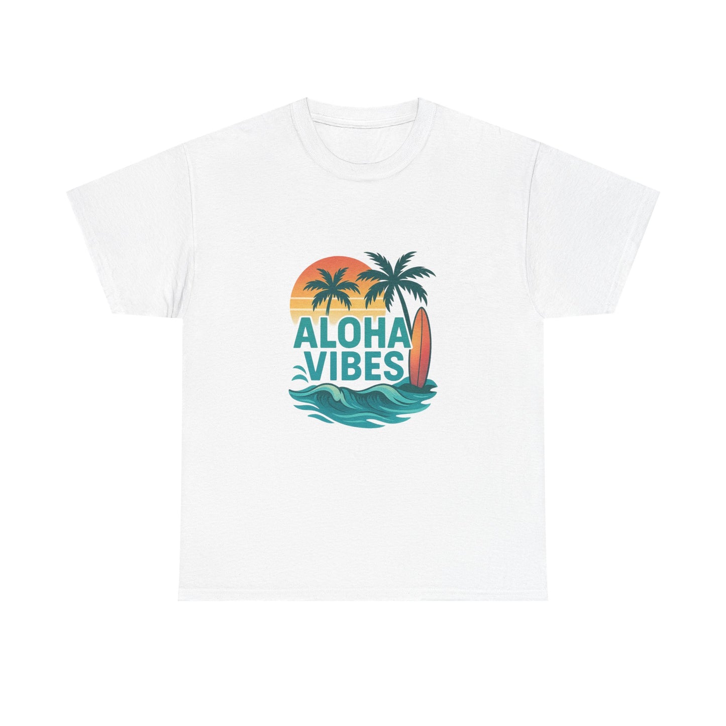Aloha Vibes Unisex Heavy Cotton Tee, Beach Shirt, Summer T-Shirt, Vacation Apparel, Gift for Men and Women
