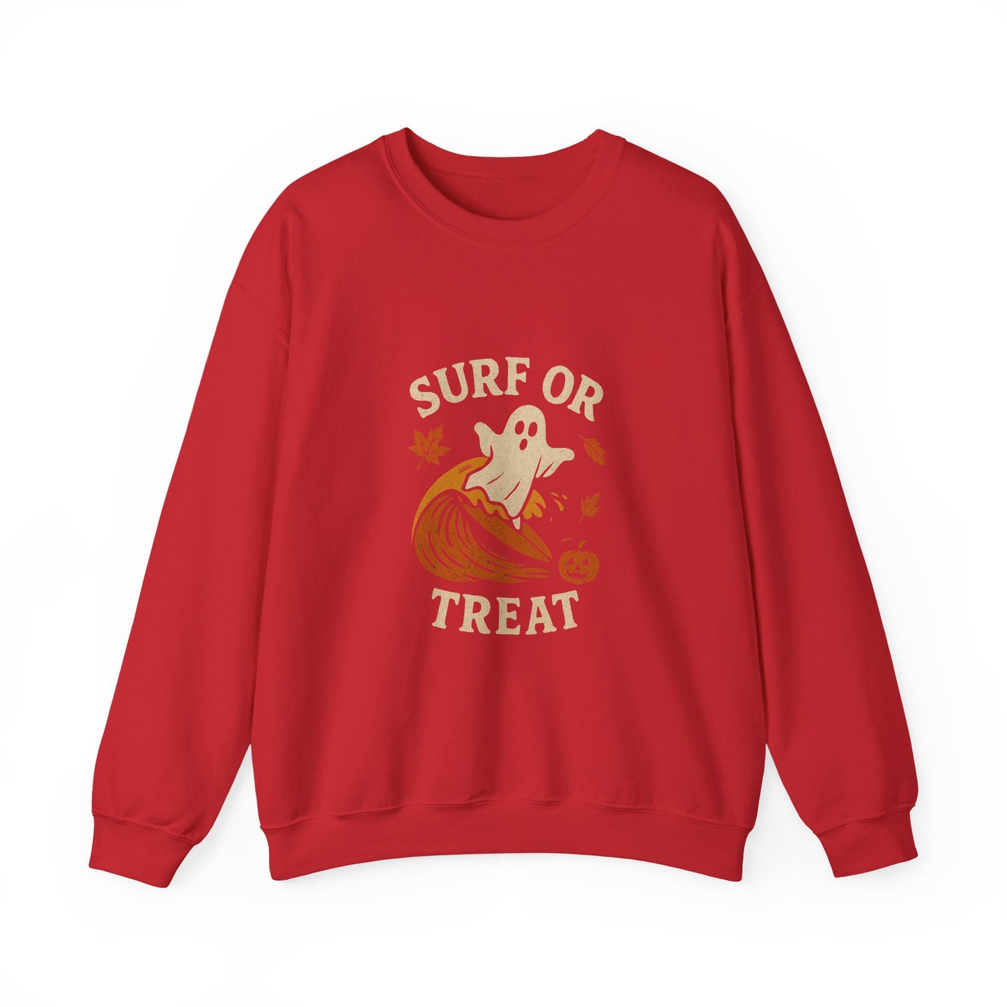 Halloween Ghost Surf Sweatshirt, Cozy Unisex Crewneck, Cute Fall Apparel, Trick or Treat Gift, Spooky Season Outfit