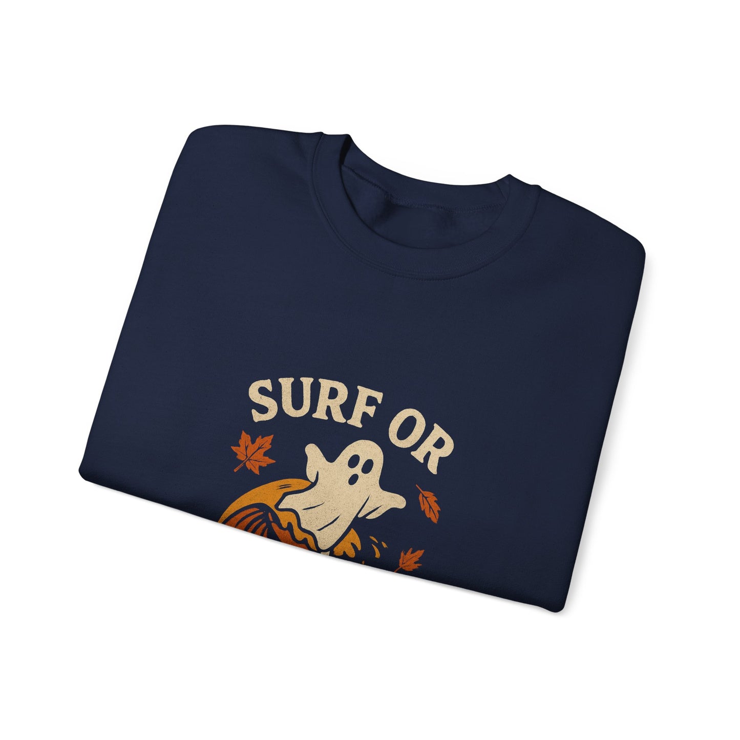 Halloween Ghost Surf Sweatshirt, Cozy Unisex Crewneck, Cute Fall Apparel, Trick or Treat Gift, Spooky Season Outfit