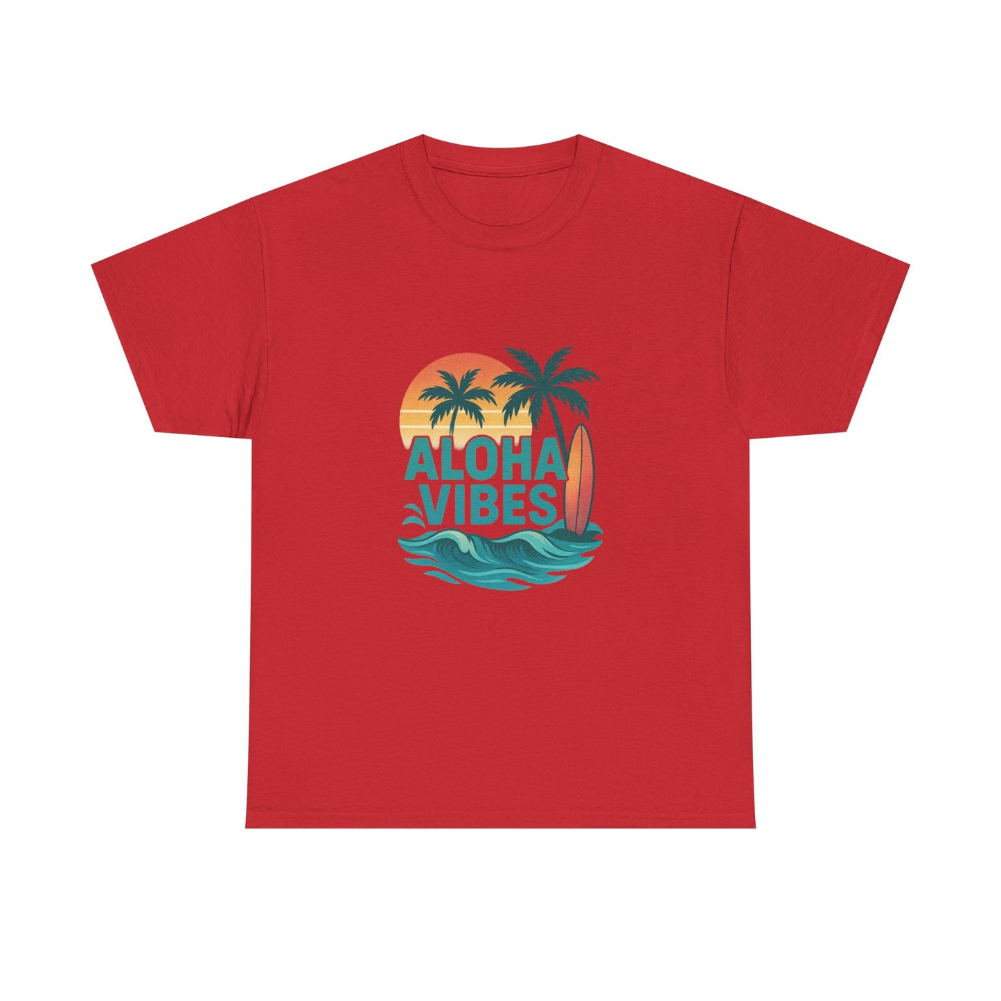 Aloha Vibes Unisex Heavy Cotton Tee, Beach Shirt, Summer T-Shirt, Vacation Apparel, Gift for Men and Women