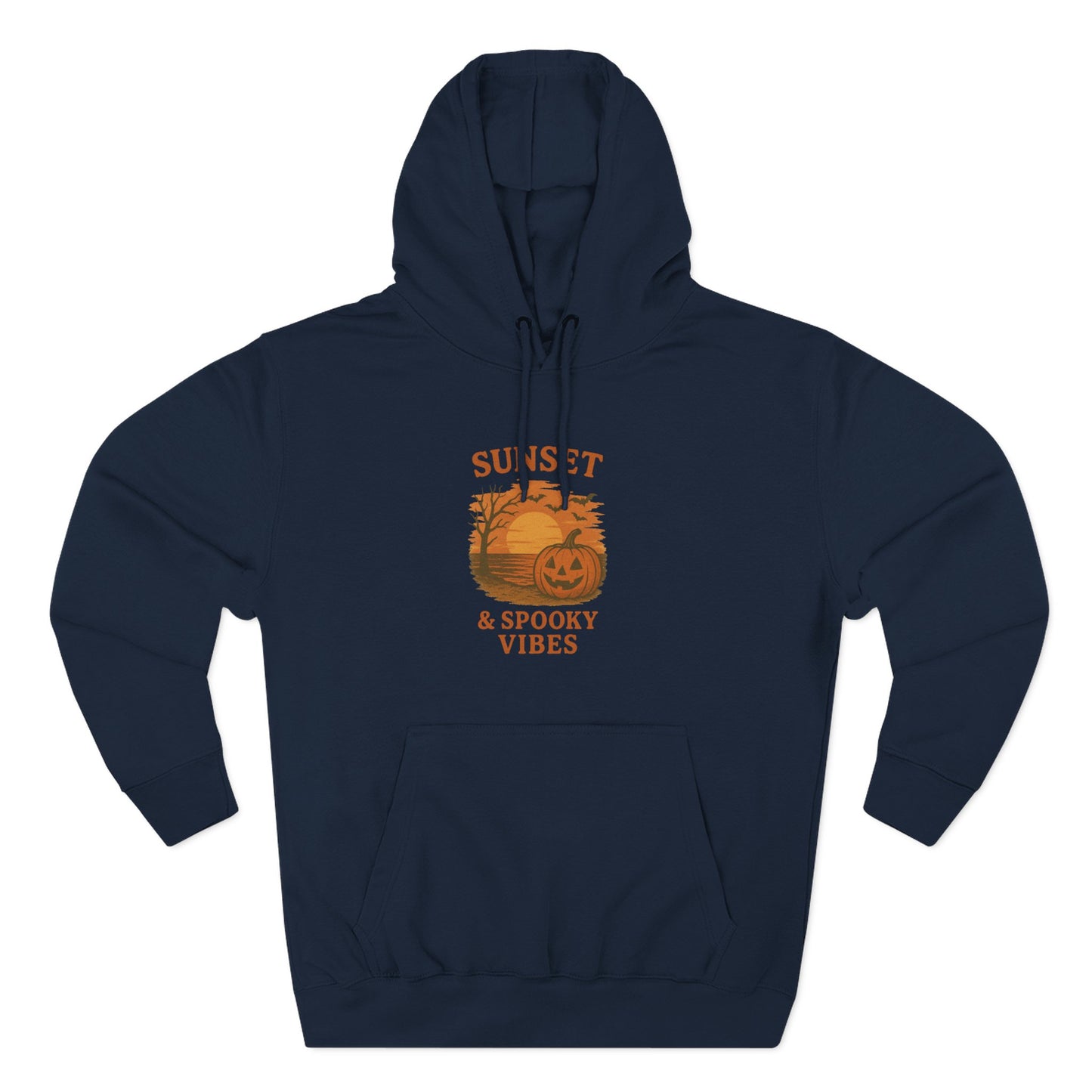 Cozy Halloween Hoodie, Spooky Sunset Fleece Pullover for Fall, Pumpkin Illustrative Sweater, Autumn Gift, Halloween Outfit