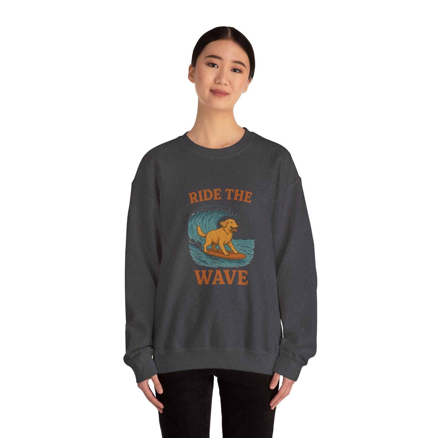 Ride the Wave Dog Sweatshirt, Unisex Crewneck, Pet Lover Gift, Coastal Vibes Apparel, Casual Beachwear, Dog Owner Gift