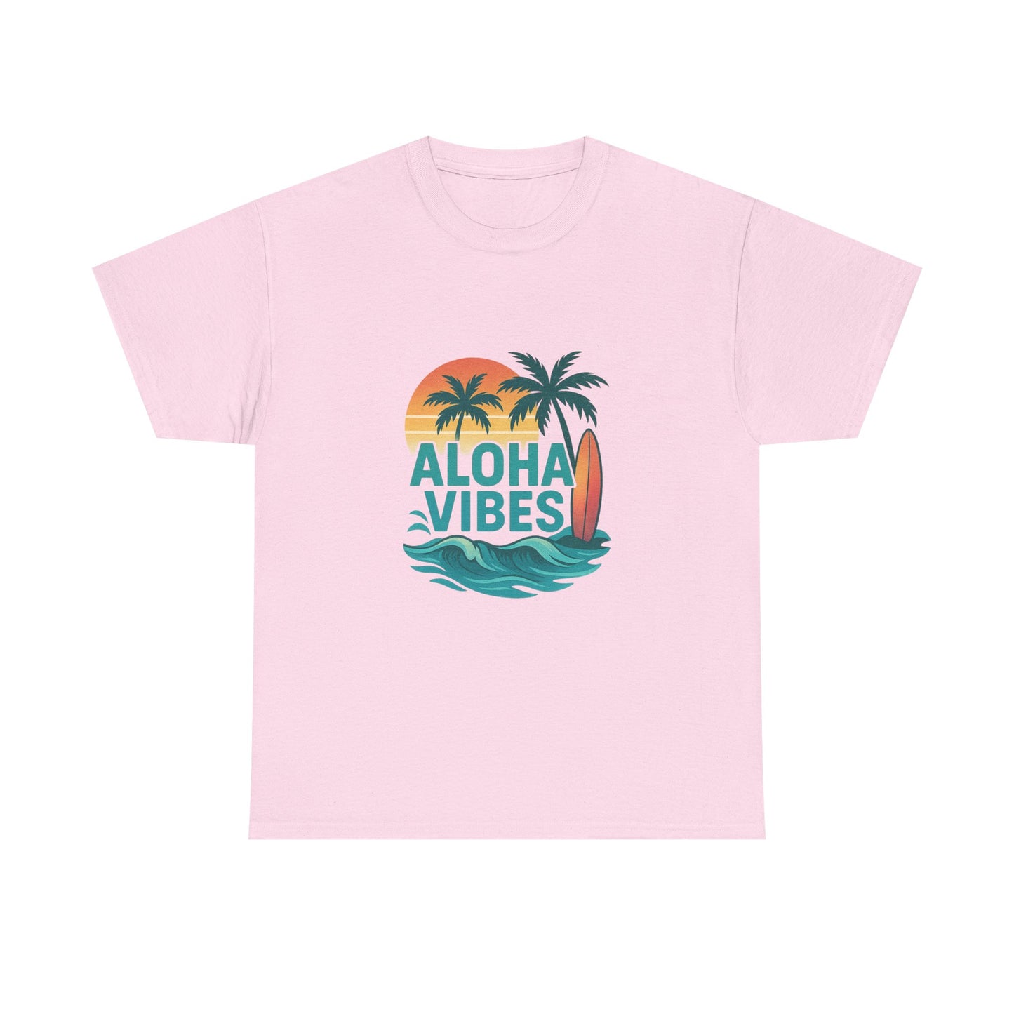 Aloha Vibes Unisex Heavy Cotton Tee, Beach Shirt, Summer T-Shirt, Vacation Apparel, Gift for Men and Women