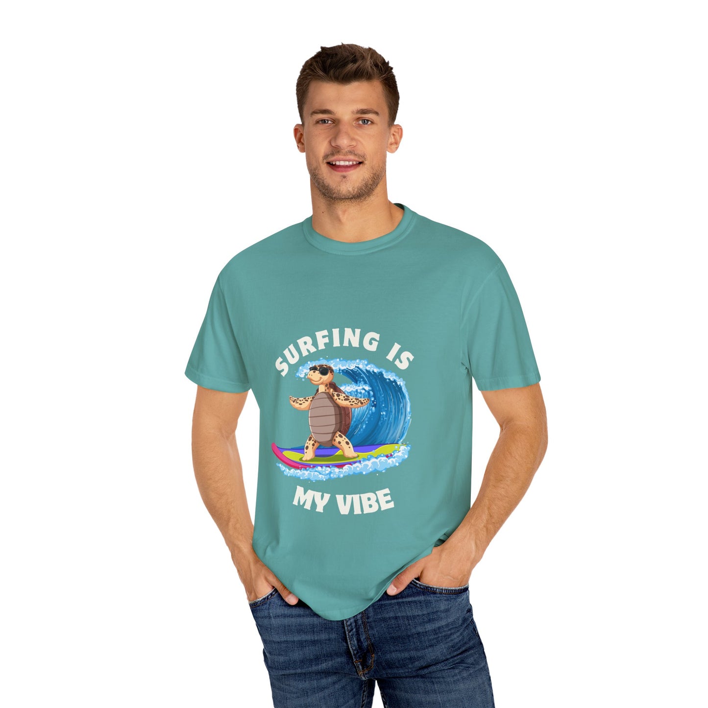 Surfing Vibe T-Shirt, Unisex Garment-Dyed Tee, Beach Apparel, Summer Fashion, Surf Lover Gift, Casual Wear