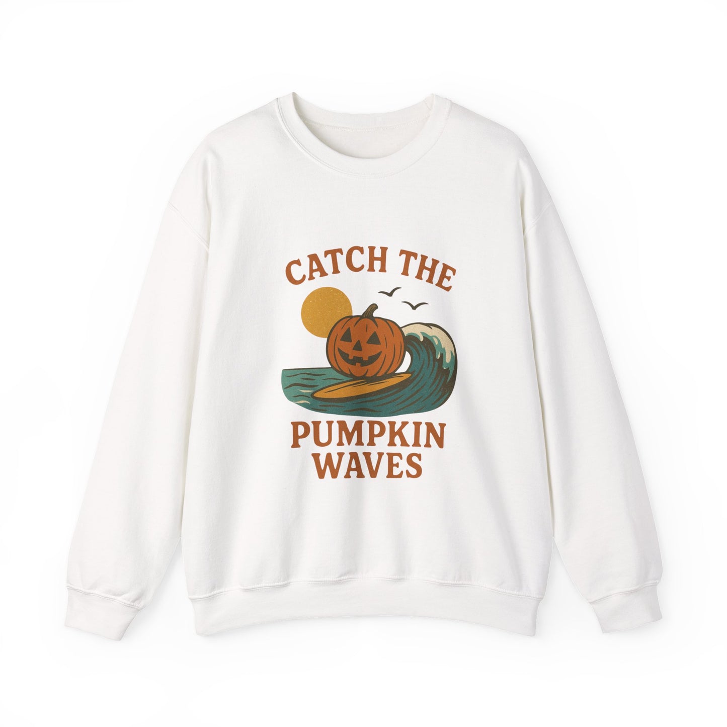 Catch the Pumpkin Waves Crewneck Sweatshirt | Cozy Fall Hoodie for Halloween, Gift for Pumpkin Lovers, Autumn Fashion, Casual Wear