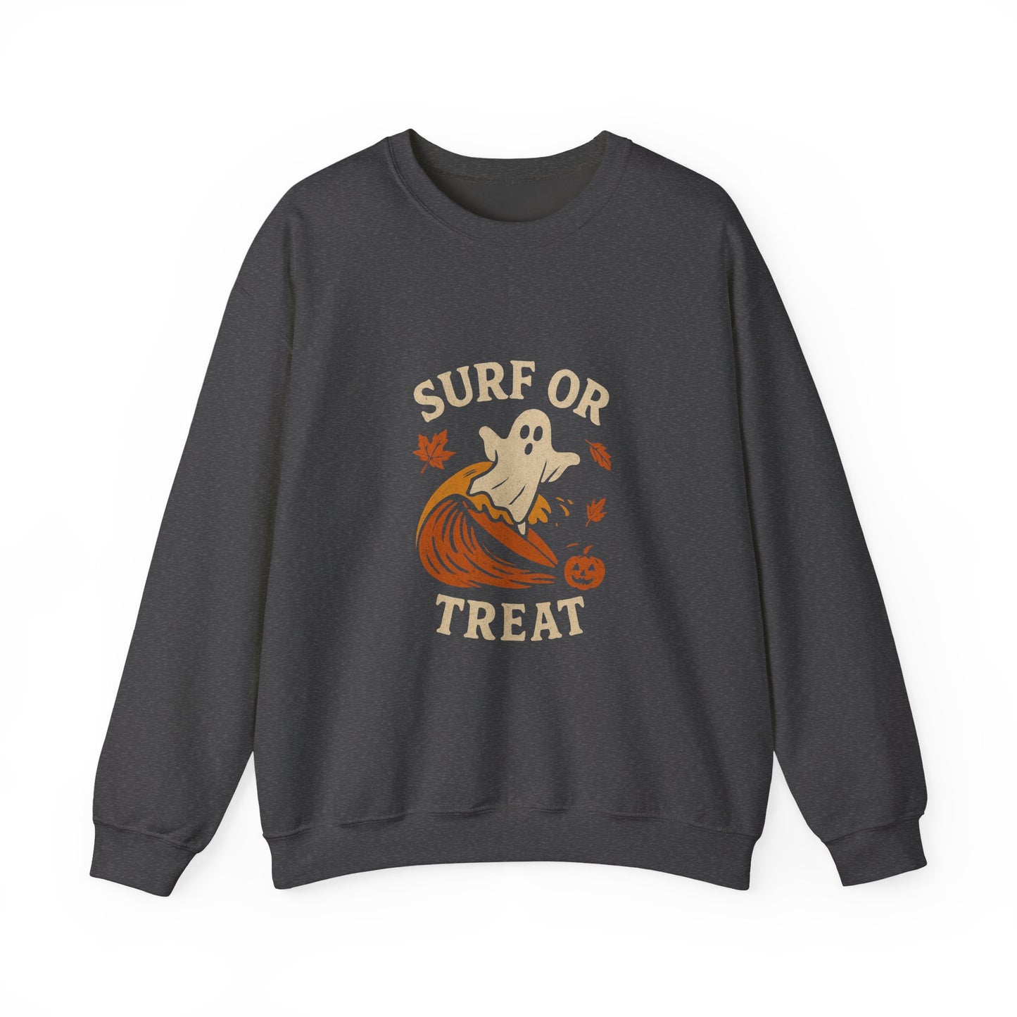Halloween Ghost Surf Sweatshirt, Cozy Unisex Crewneck, Cute Fall Apparel, Trick or Treat Gift, Spooky Season Outfit