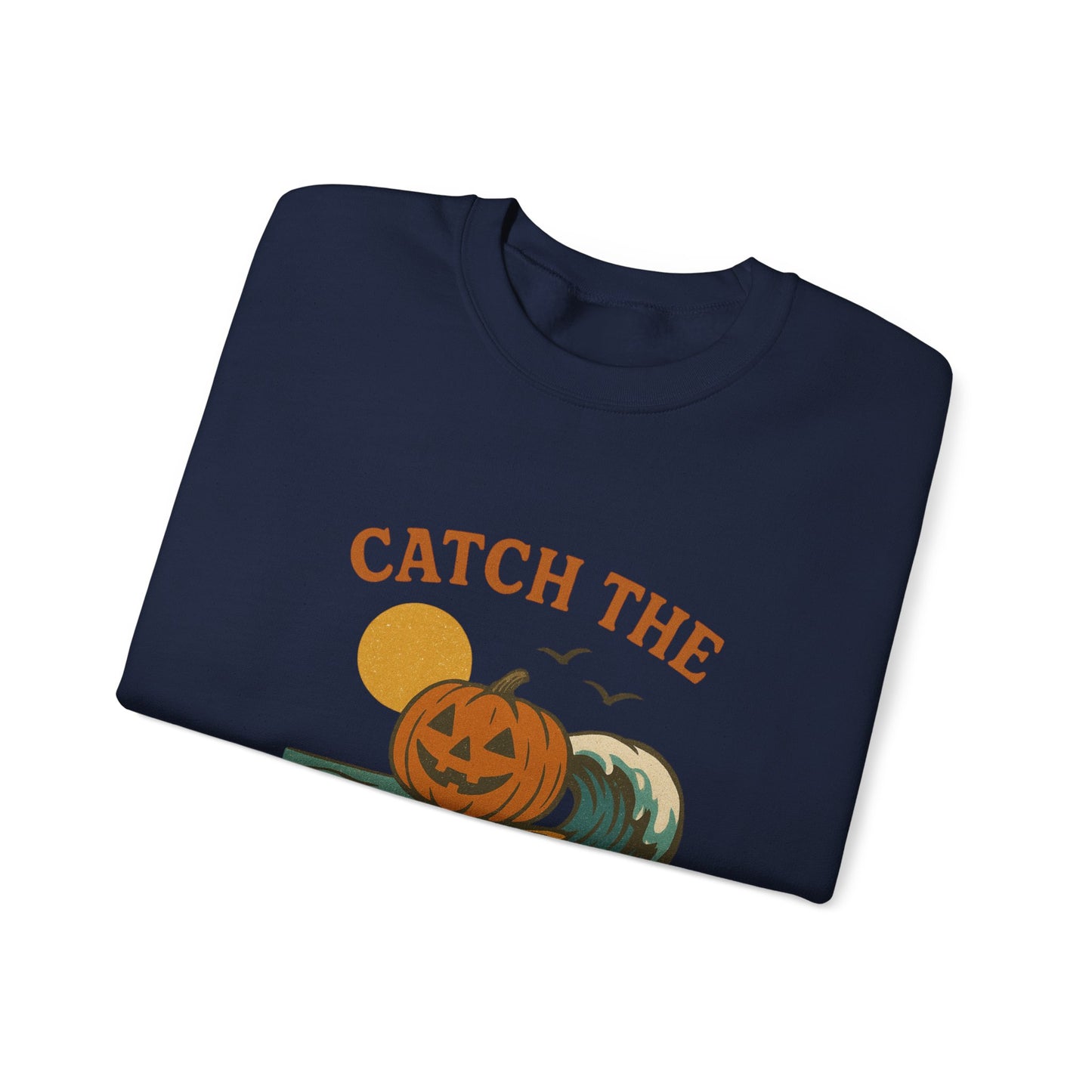 Catch the Pumpkin Waves Crewneck Sweatshirt | Cozy Fall Hoodie for Halloween, Gift for Pumpkin Lovers, Autumn Fashion, Casual Wear