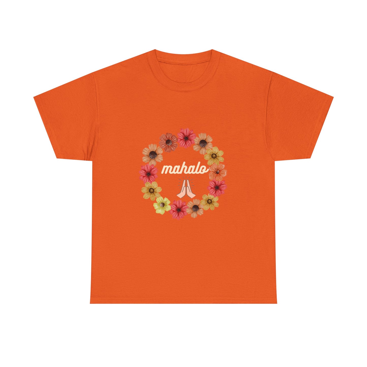Mahalo Floral Unisex Heavy Cotton Tee | Comfortable Graphic Tee, Casual Wear, Gift for Friends, Summer Vibes, Beach Day Essential