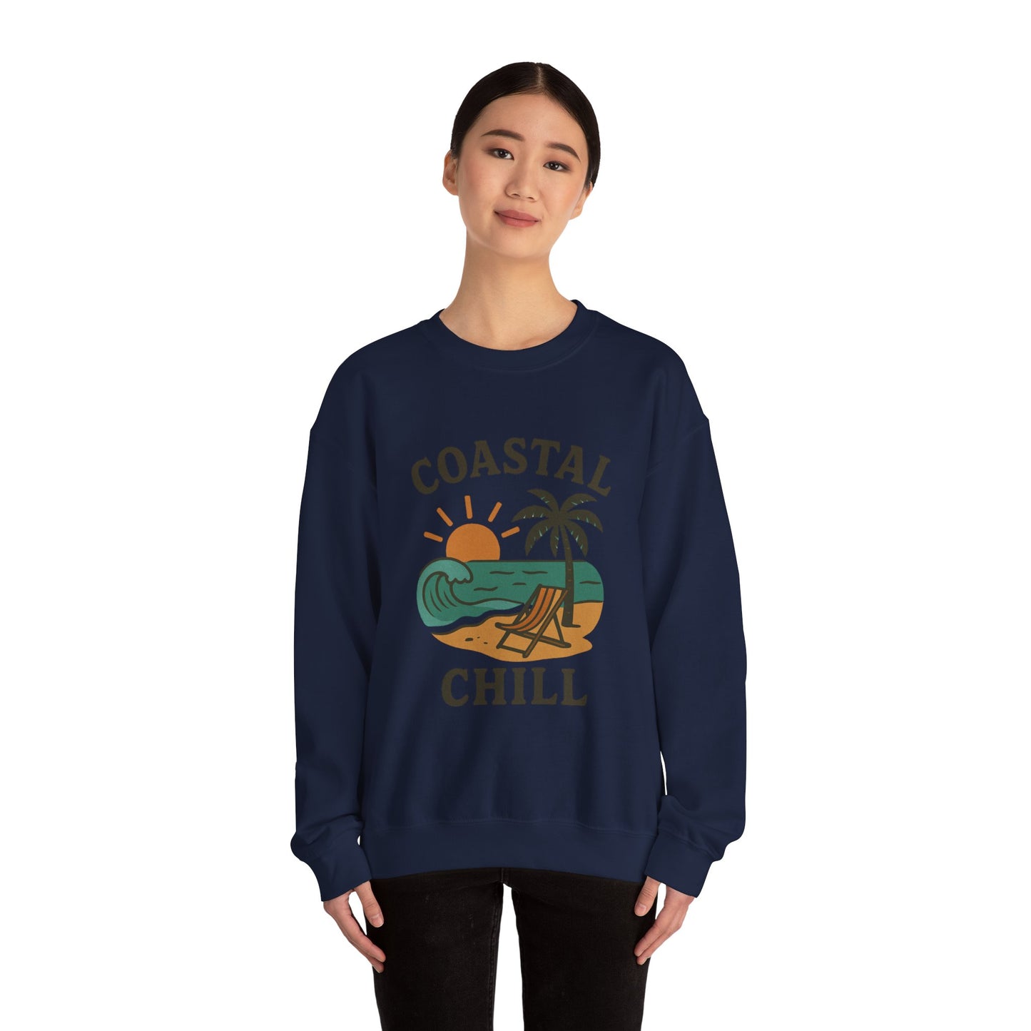 Coastal Chill Crewneck Sweatshirt - Perfect for Beach Lovers, Summer Vibes, Relaxation, Gifts, Outdoor Adventures