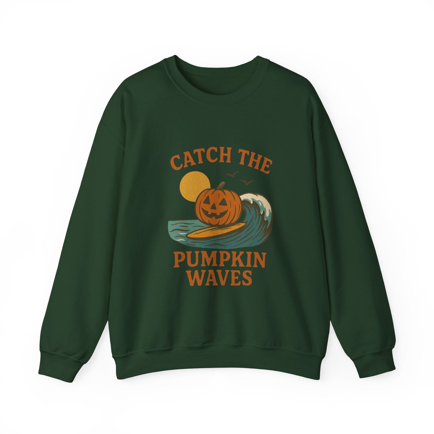 Catch the Pumpkin Waves Crewneck Sweatshirt | Cozy Fall Hoodie for Halloween, Gift for Pumpkin Lovers, Autumn Fashion, Casual Wear