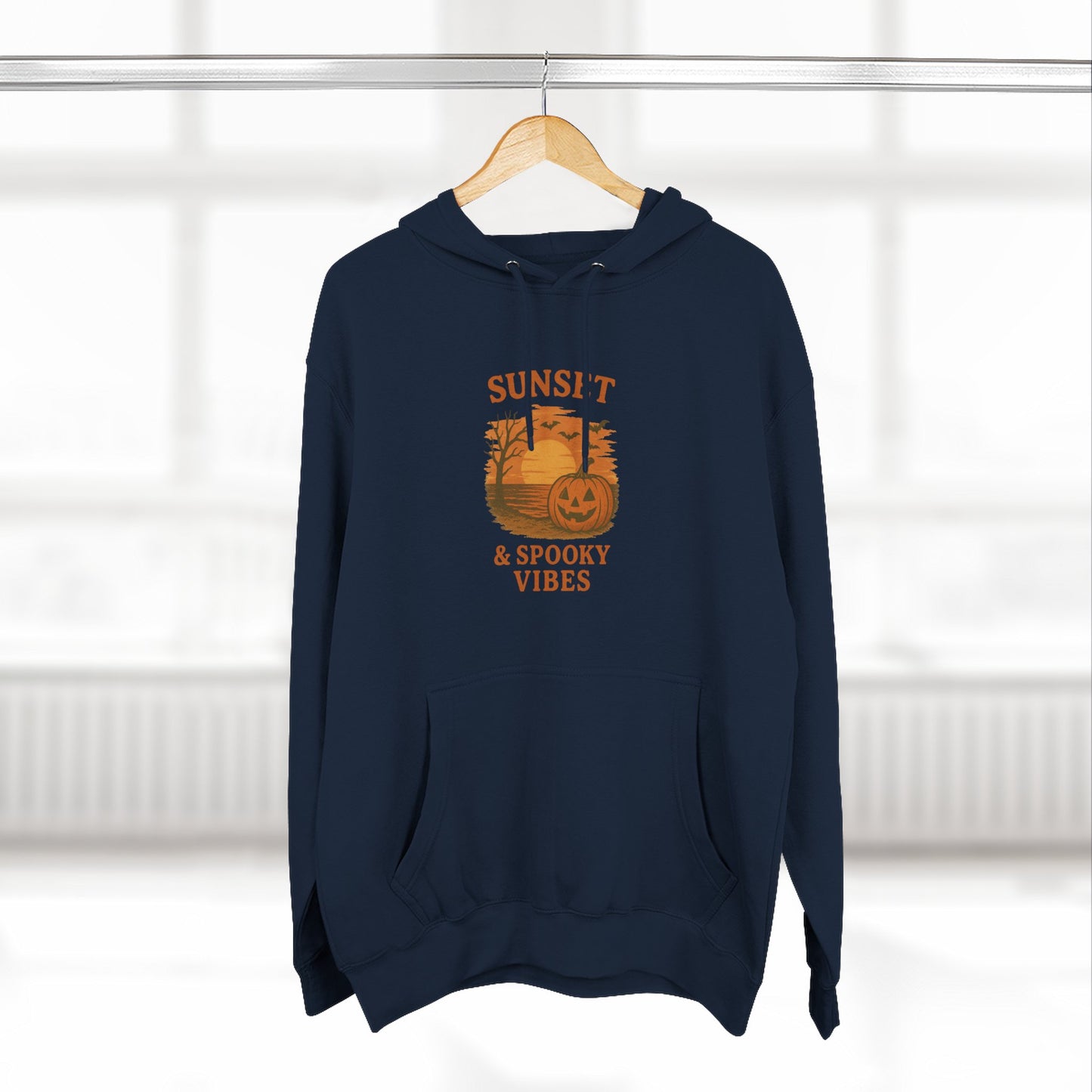 Cozy Halloween Hoodie, Spooky Sunset Fleece Pullover for Fall, Pumpkin Illustrative Sweater, Autumn Gift, Halloween Outfit