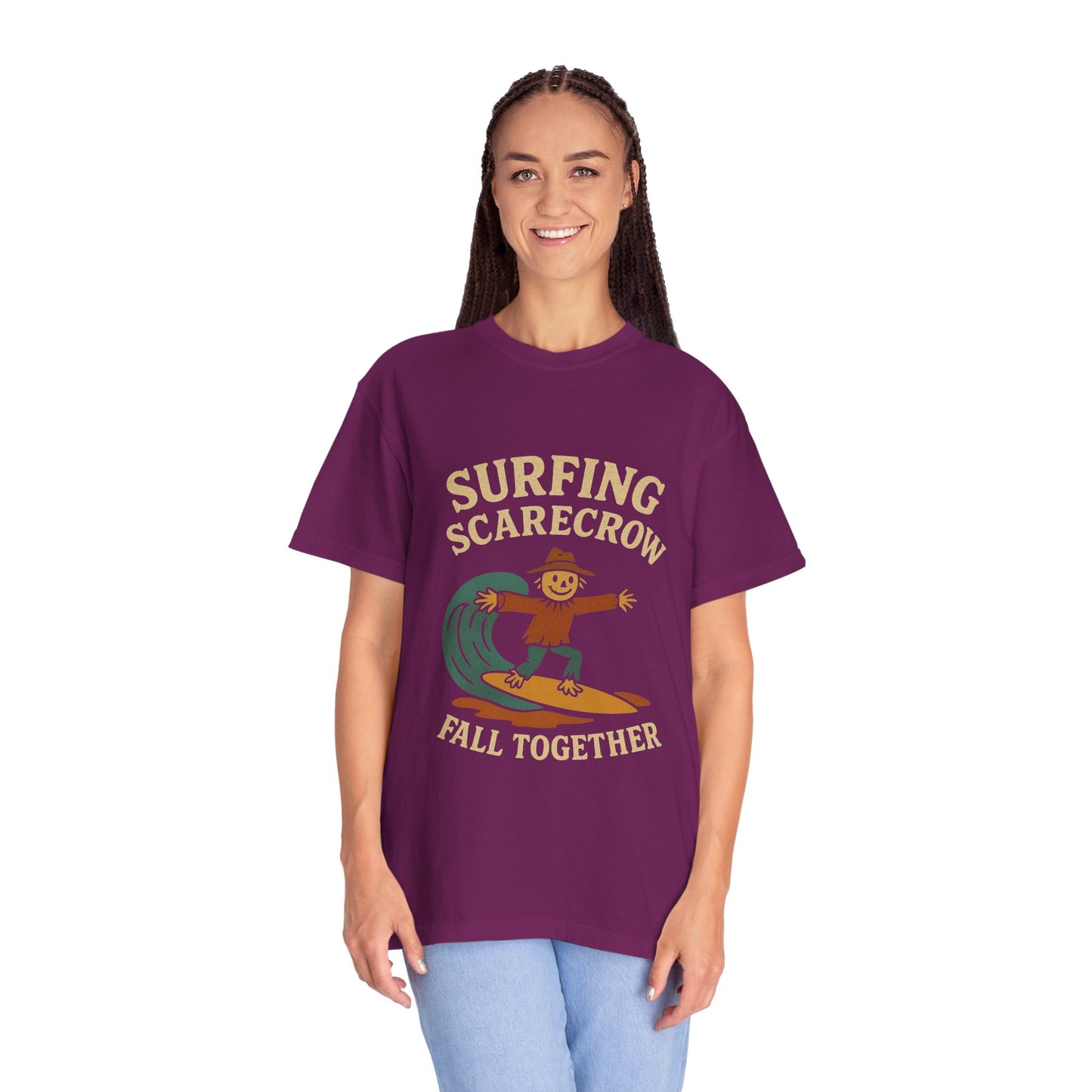 Surfing Scarecrow Unisex T-shirt - Vintage Fall Vibe, Perfect for Beach Days, Casual Outfits, Halloween, and Gifts