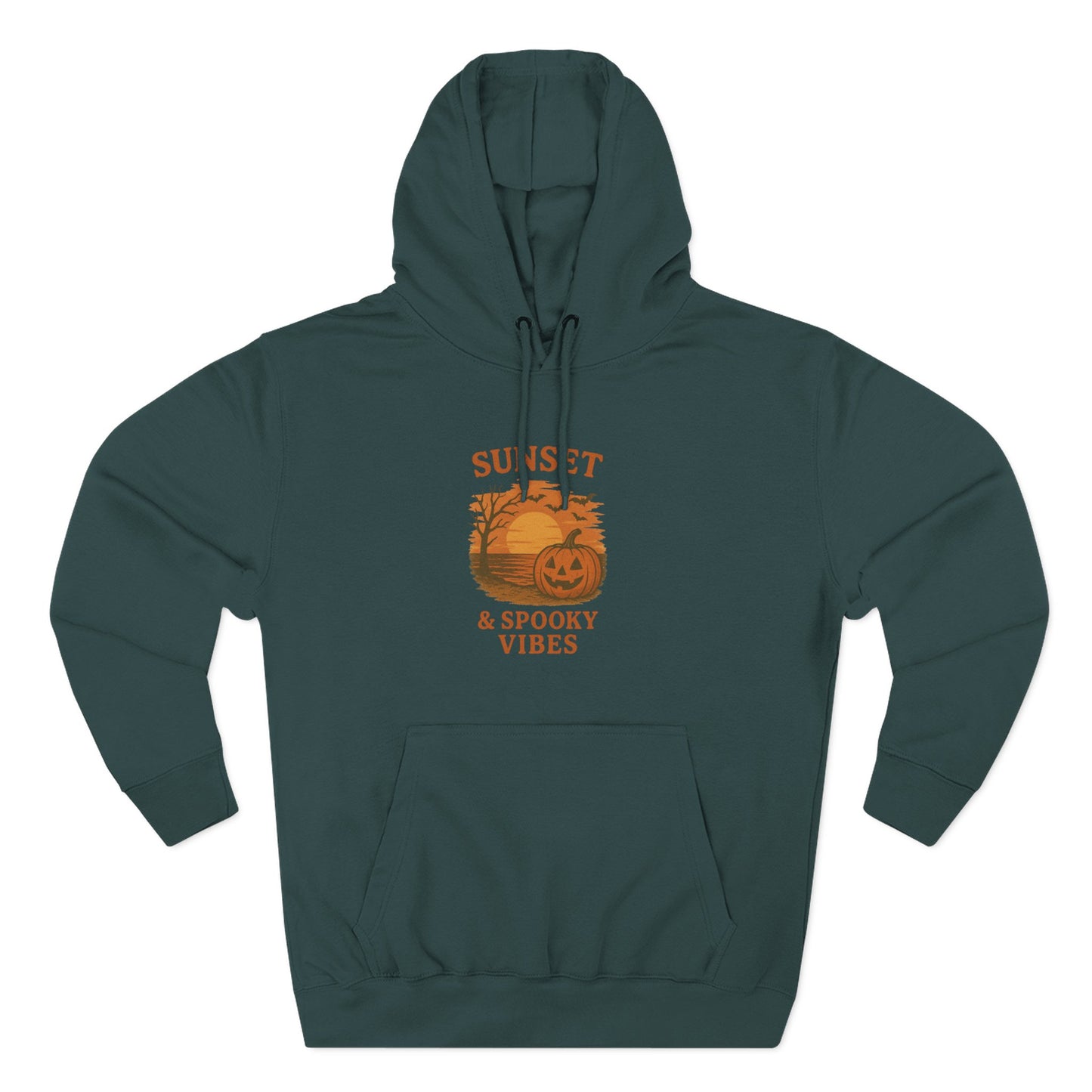 Cozy Halloween Hoodie, Spooky Sunset Fleece Pullover for Fall, Pumpkin Illustrative Sweater, Autumn Gift, Halloween Outfit