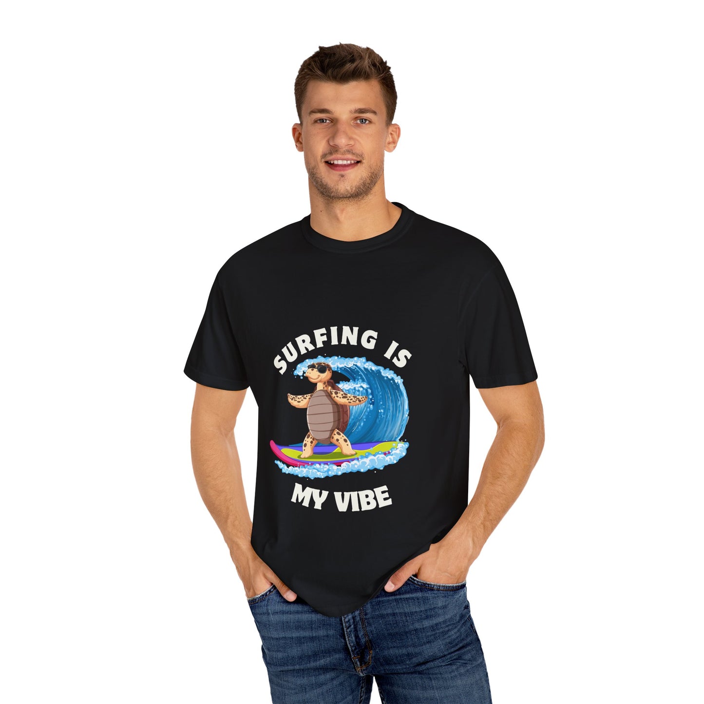 Surfing Vibe T-Shirt, Unisex Garment-Dyed Tee, Beach Apparel, Summer Fashion, Surf Lover Gift, Casual Wear