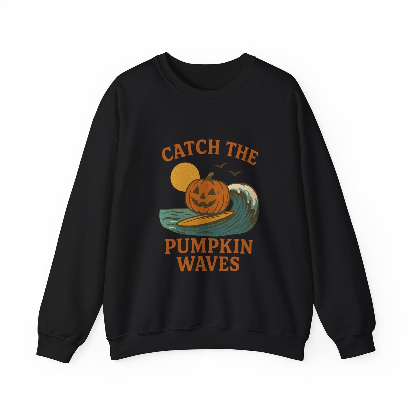 Catch the Pumpkin Waves Crewneck Sweatshirt | Cozy Fall Hoodie for Halloween, Gift for Pumpkin Lovers, Autumn Fashion, Casual Wear