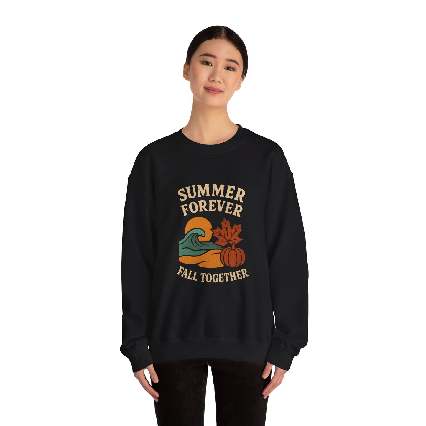 Cozy Fall Sweatshirt: Summer Forever Fall Together, Unisex Crewneck, Autumn Fashion, Seasonal Gift, Casual Wear