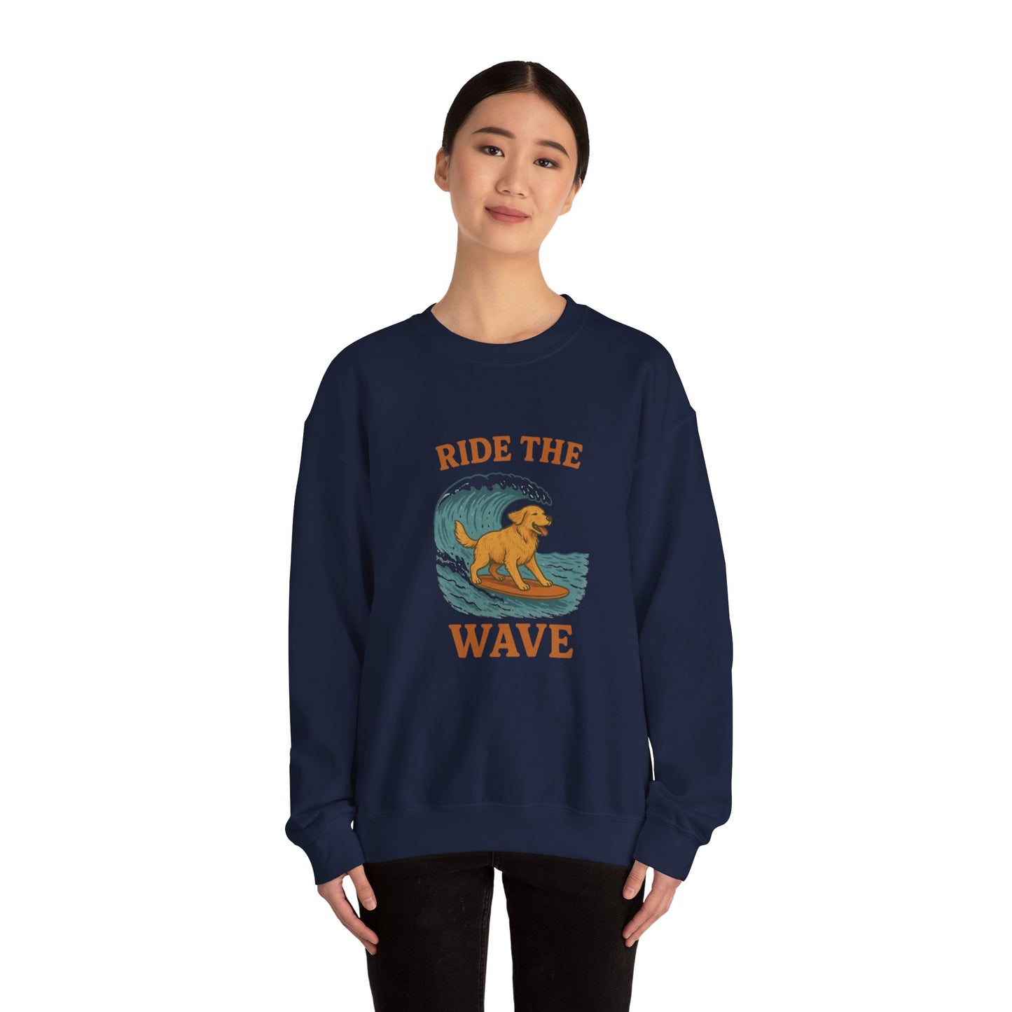 Ride the Wave Dog Sweatshirt, Unisex Crewneck, Pet Lover Gift, Coastal Vibes Apparel, Casual Beachwear, Dog Owner Gift