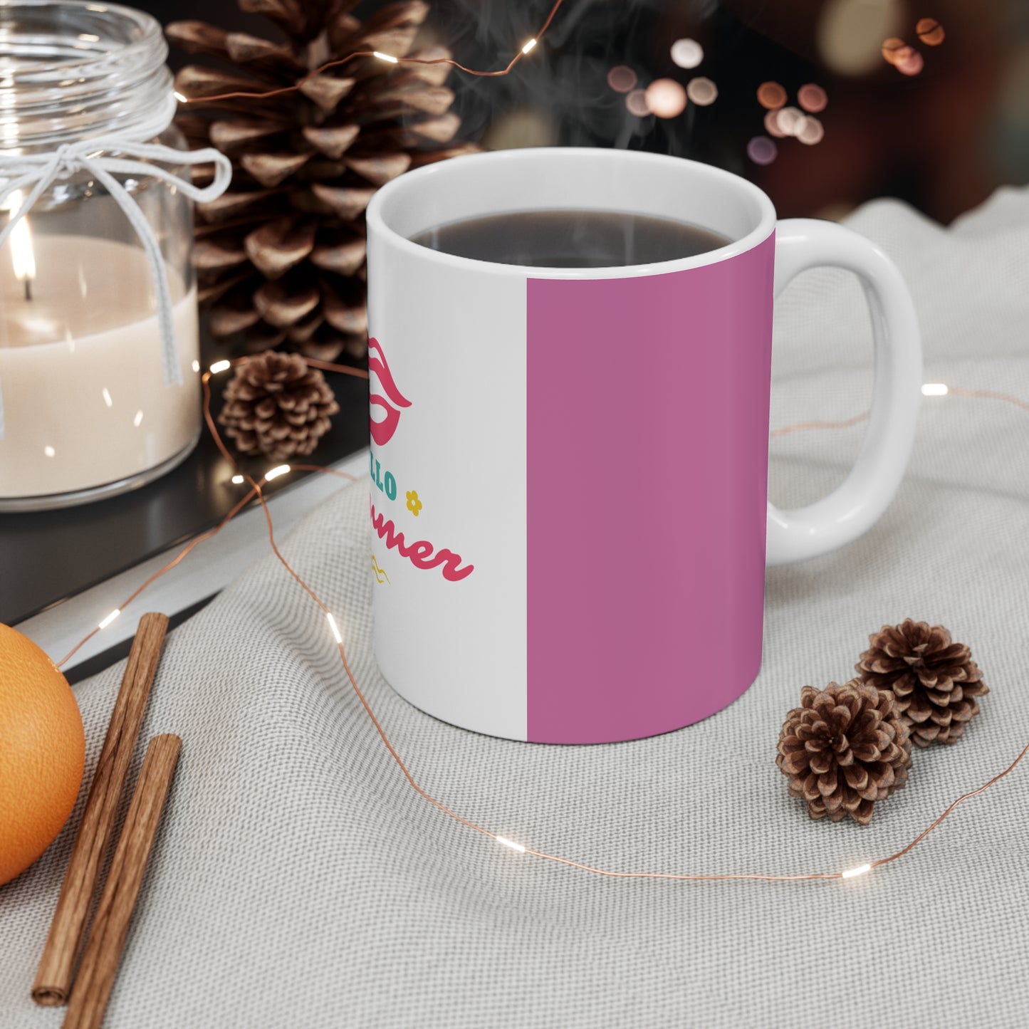 Hello Summer Mug, Fun Coffee Cup, Summer Vibes Drinkware, Gift for Beach Lovers, Cute Tea Cup, Holiday Party Mug
