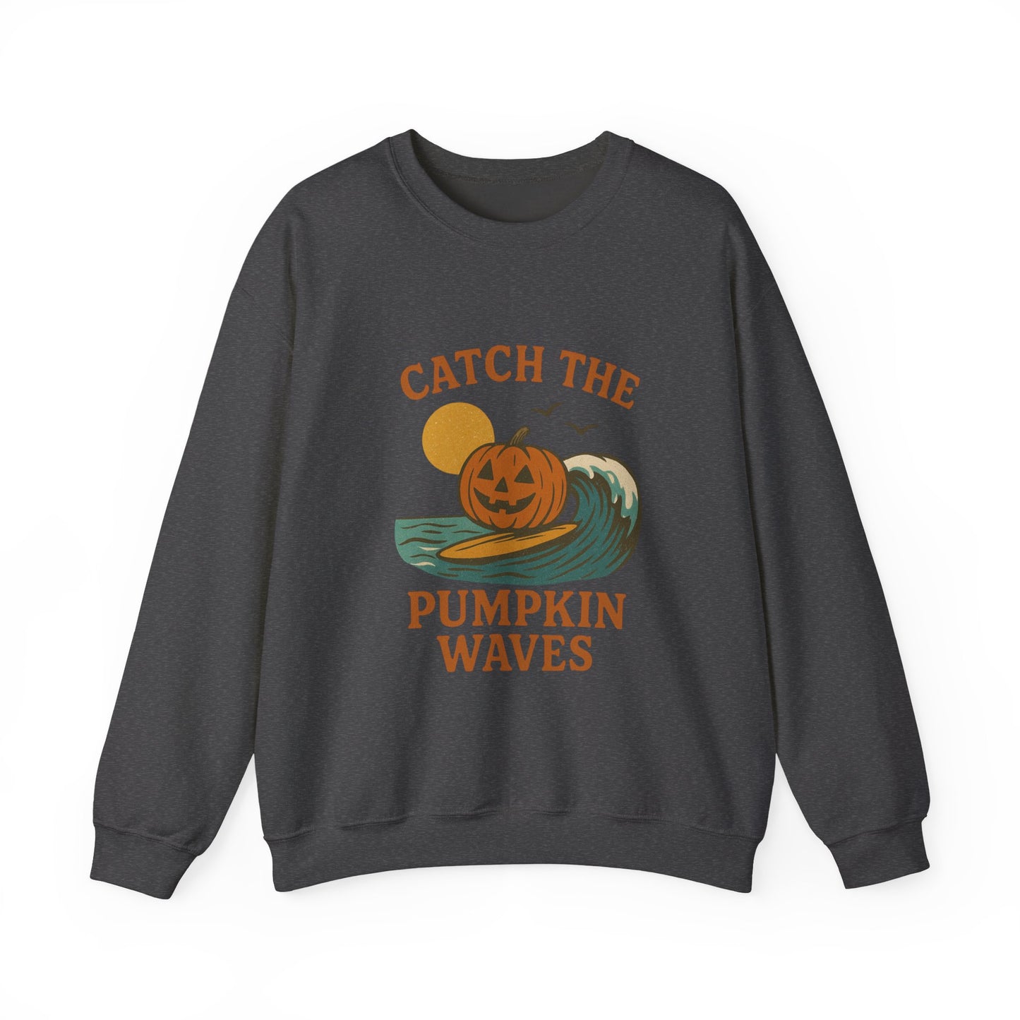 Catch the Pumpkin Waves Crewneck Sweatshirt | Cozy Fall Hoodie for Halloween, Gift for Pumpkin Lovers, Autumn Fashion, Casual Wear
