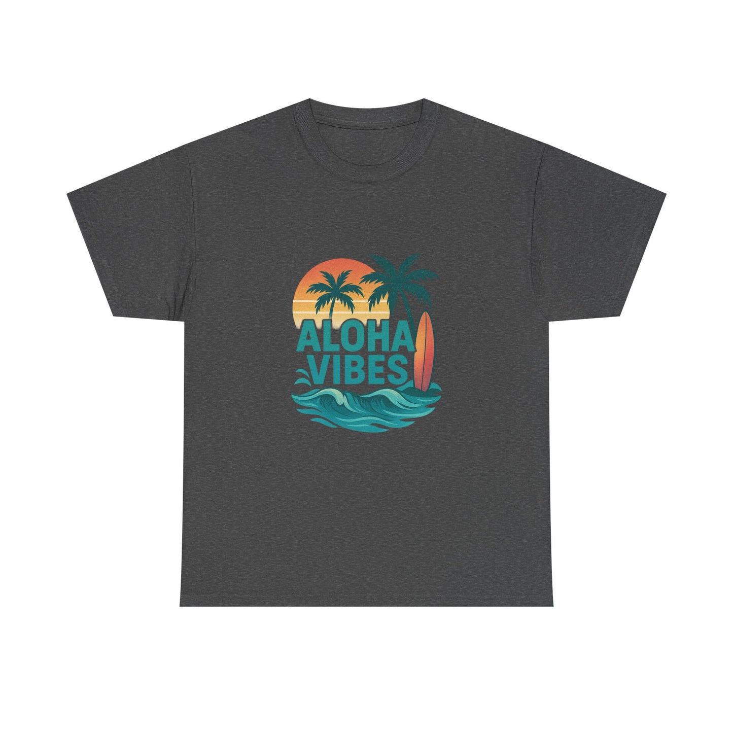 Aloha Vibes Unisex Heavy Cotton Tee, Beach Shirt, Summer T-Shirt, Vacation Apparel, Gift for Men and Women