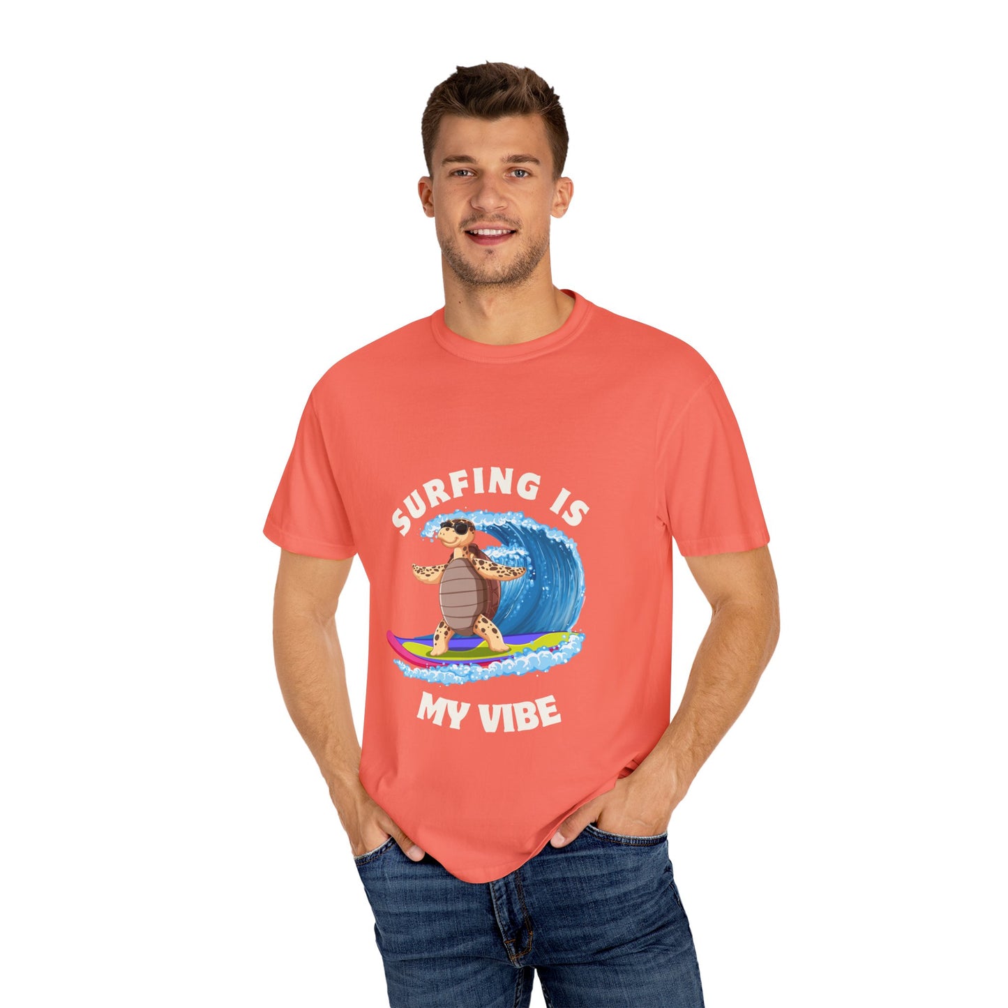 Surfing Vibe T-Shirt, Unisex Garment-Dyed Tee, Beach Apparel, Summer Fashion, Surf Lover Gift, Casual Wear