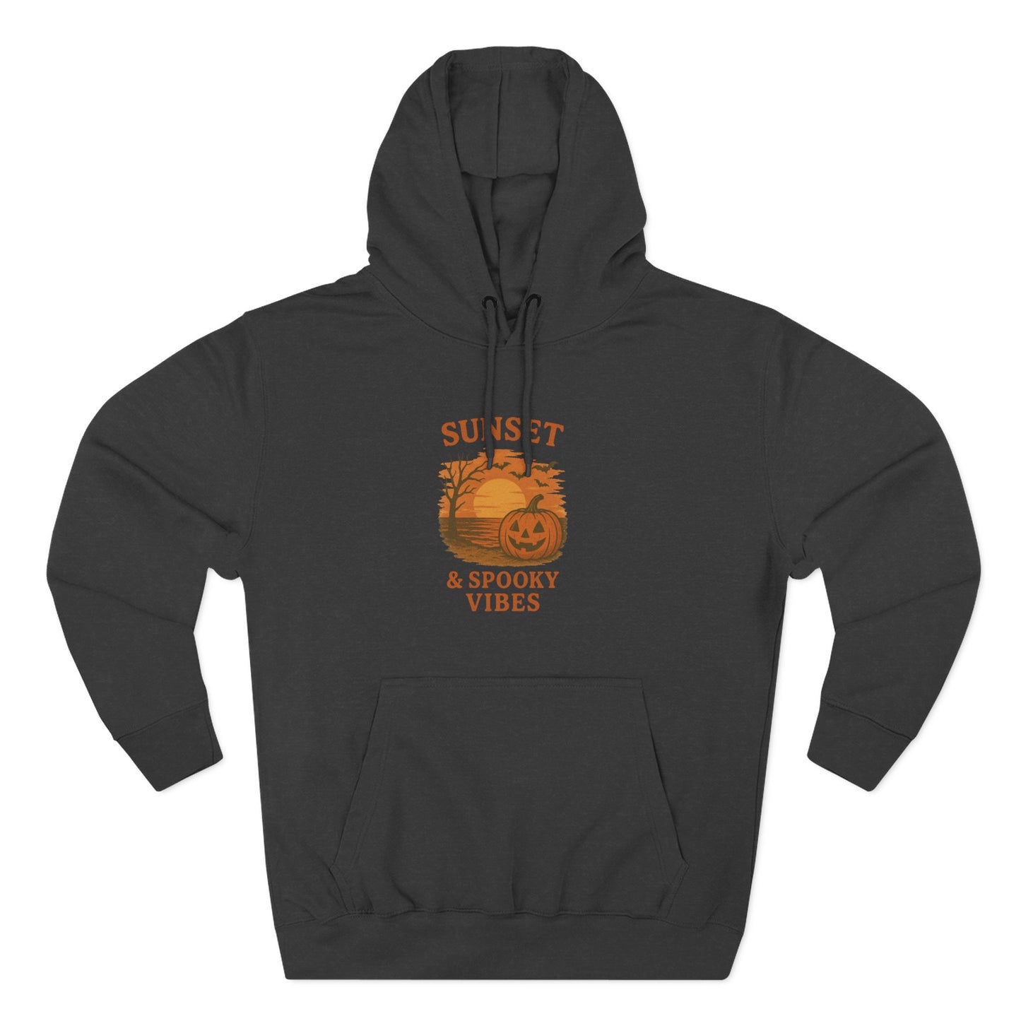 Cozy Halloween Hoodie, Spooky Sunset Fleece Pullover for Fall, Pumpkin Illustrative Sweater, Autumn Gift, Halloween Outfit