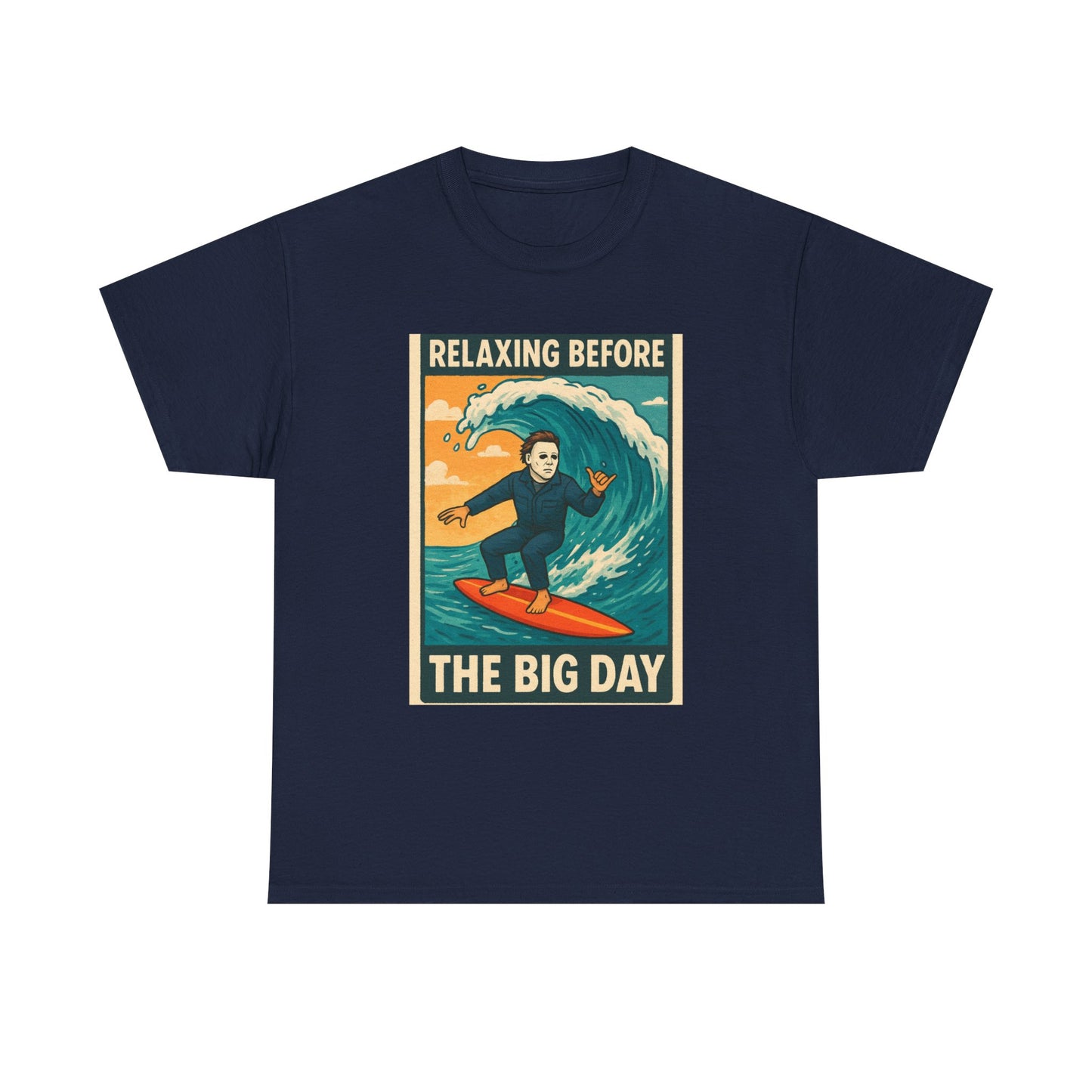 Halloween Michael Myers Surfing Tee, Horror Movie Funny Graphic Shirt, Unisex Beach Vacation Top, Scary Halloween Costume Apparel, Creepy