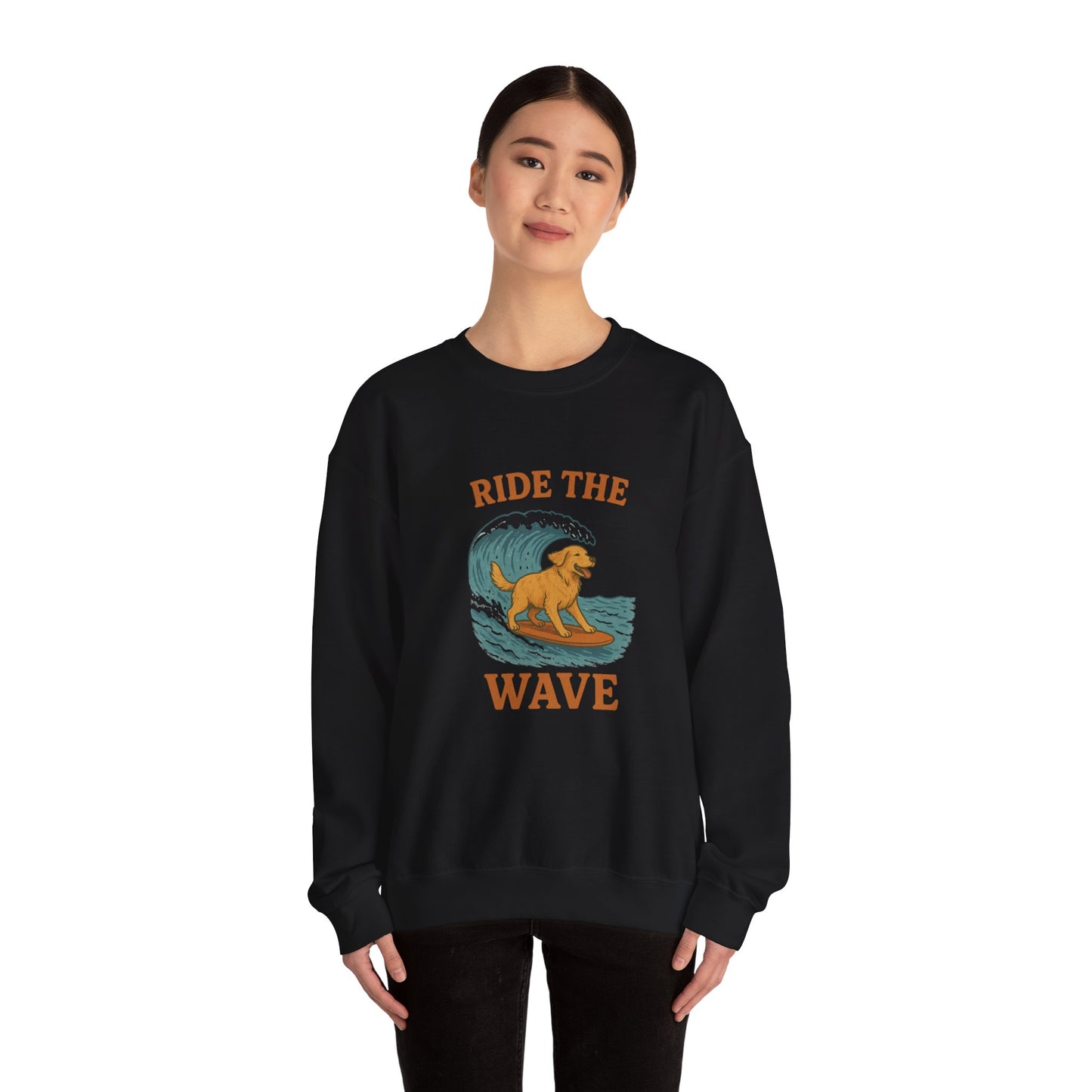 Ride the Wave Dog Sweatshirt, Unisex Crewneck, Pet Lover Gift, Coastal Vibes Apparel, Casual Beachwear, Dog Owner Gift
