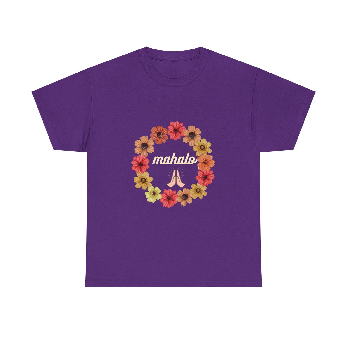 Mahalo Floral Unisex Heavy Cotton Tee | Comfortable Graphic Tee, Casual Wear, Gift for Friends, Summer Vibes, Beach Day Essential