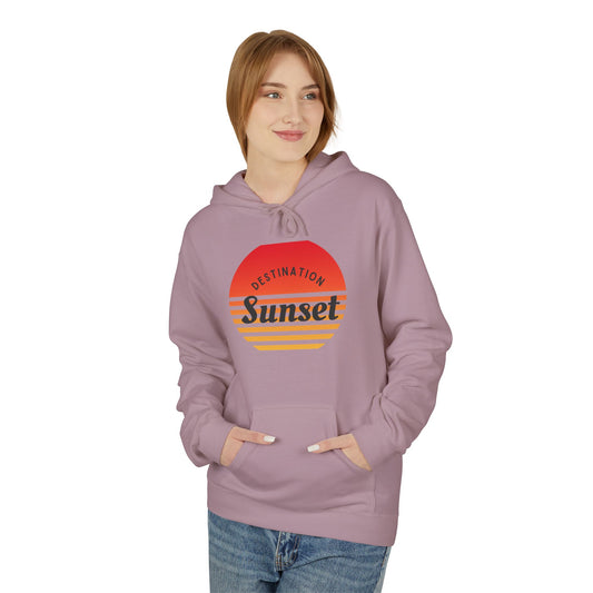 Sunset Destination Hoodie, Unisex Midweight Fleece Hoodie for Beach Lovers, Cozy Autumn Sweatshirt, Gift for Travelers, Summer Vibes Apparel