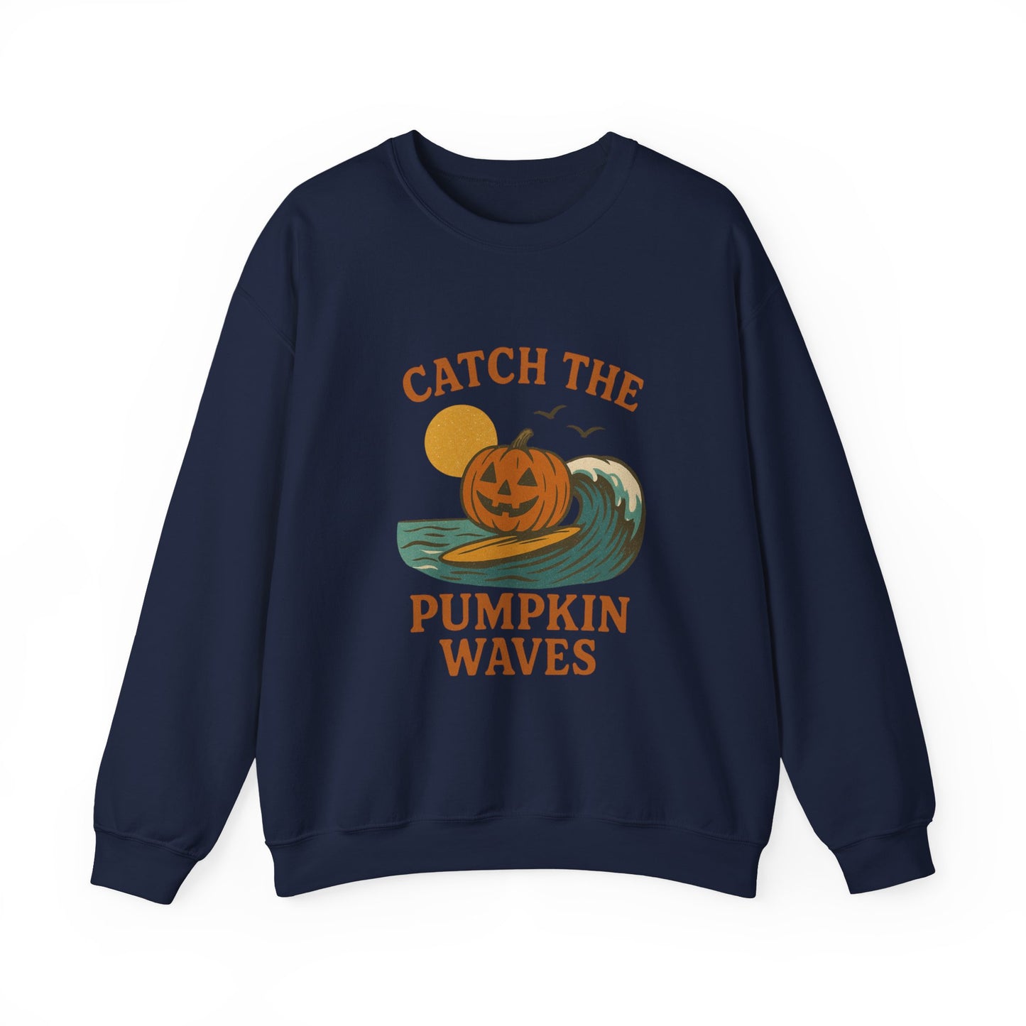 Catch the Pumpkin Waves Crewneck Sweatshirt | Cozy Fall Hoodie for Halloween, Gift for Pumpkin Lovers, Autumn Fashion, Casual Wear