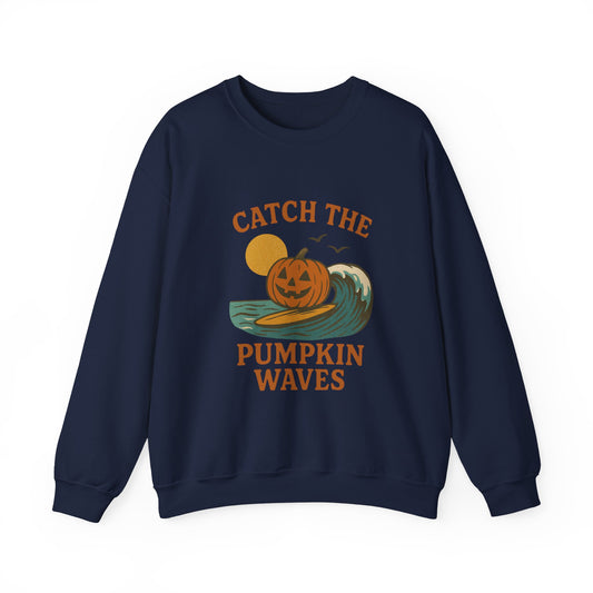 Catch the Pumpkin Waves Crewneck Sweatshirt | Cozy Fall Hoodie for Halloween, Gift for Pumpkin Lovers, Autumn Fashion, Casual Wear