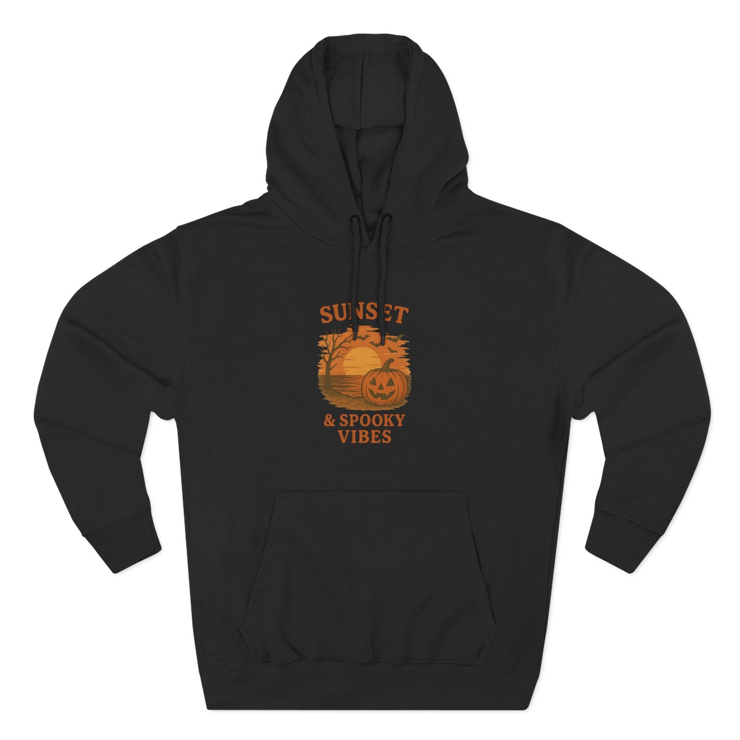 Cozy Halloween Hoodie, Spooky Sunset Fleece Pullover for Fall, Pumpkin Illustrative Sweater, Autumn Gift, Halloween Outfit