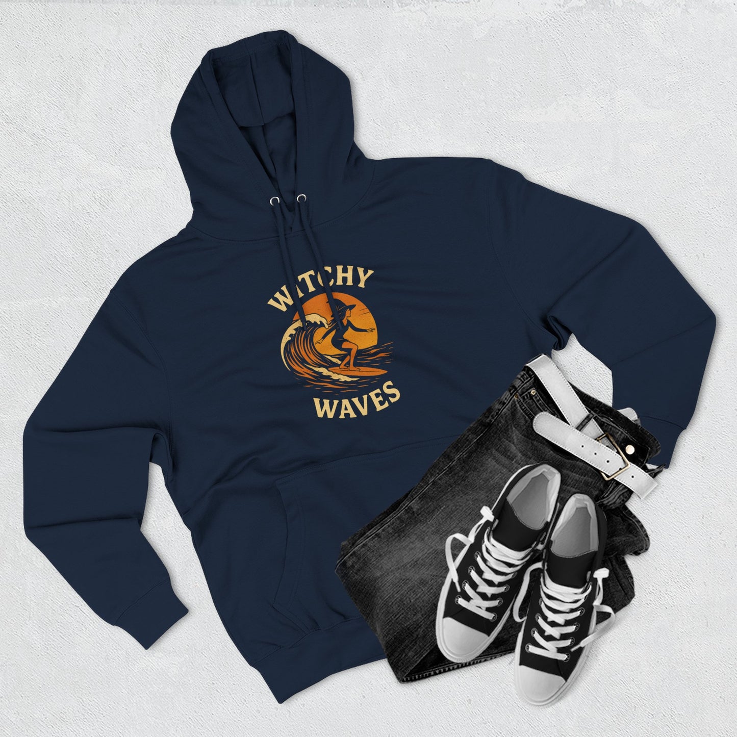 Witchy Waves Fleece Hoodie | Cozy Surfwear, Perfect for Beach Lovers, Gift for Surfers, Fall Fashion, Halloween Apparel