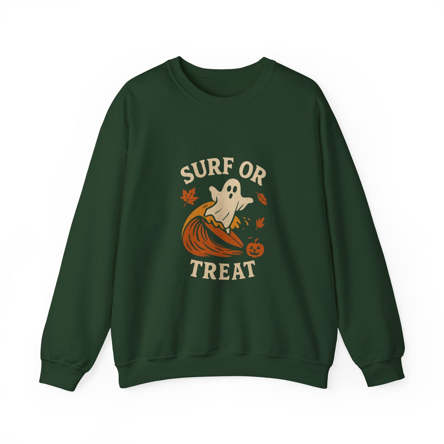 Halloween Ghost Surf Sweatshirt, Cozy Unisex Crewneck, Cute Fall Apparel, Trick or Treat Gift, Spooky Season Outfit