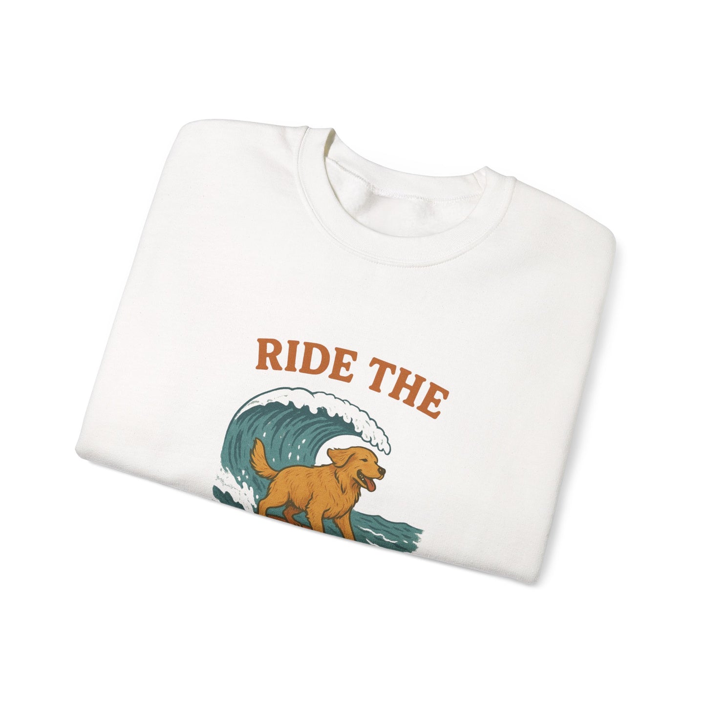 Ride the Wave Dog Sweatshirt, Unisex Crewneck, Pet Lover Gift, Coastal Vibes Apparel, Casual Beachwear, Dog Owner Gift