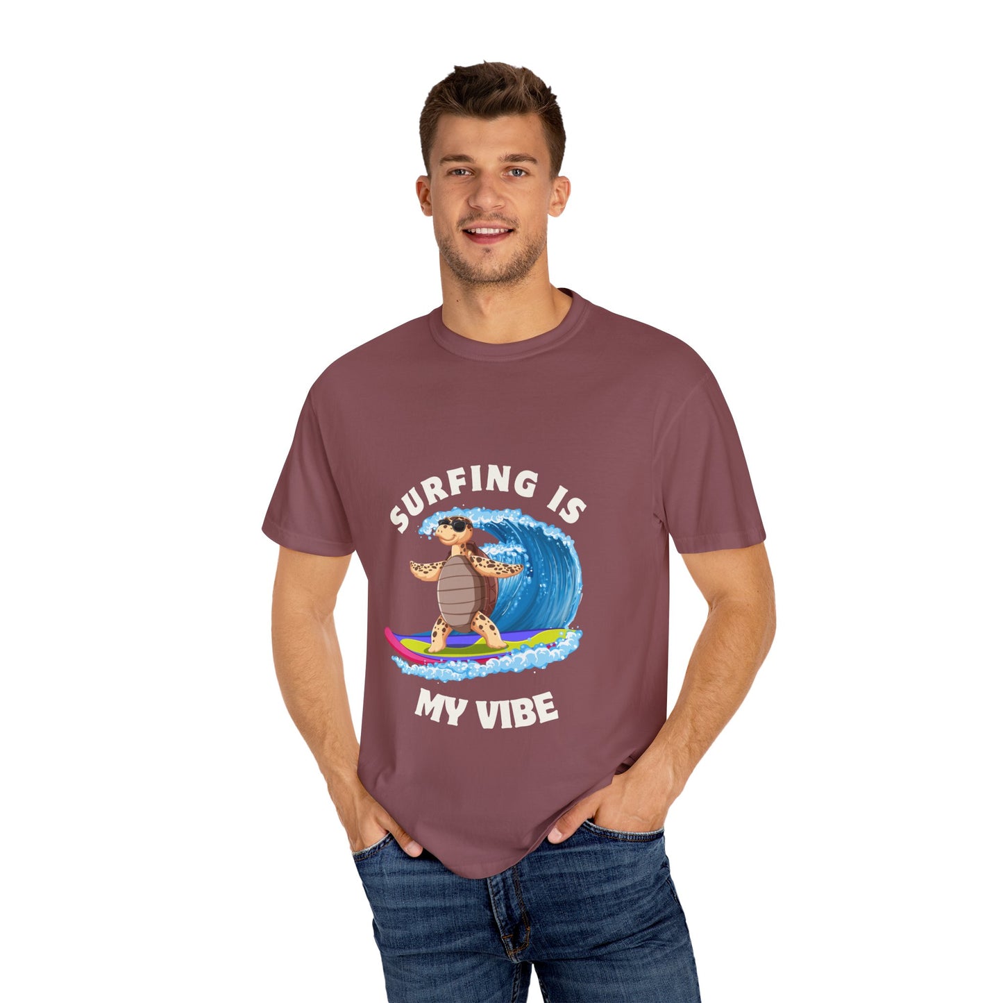 Surfing Vibe T-Shirt, Unisex Garment-Dyed Tee, Beach Apparel, Summer Fashion, Surf Lover Gift, Casual Wear