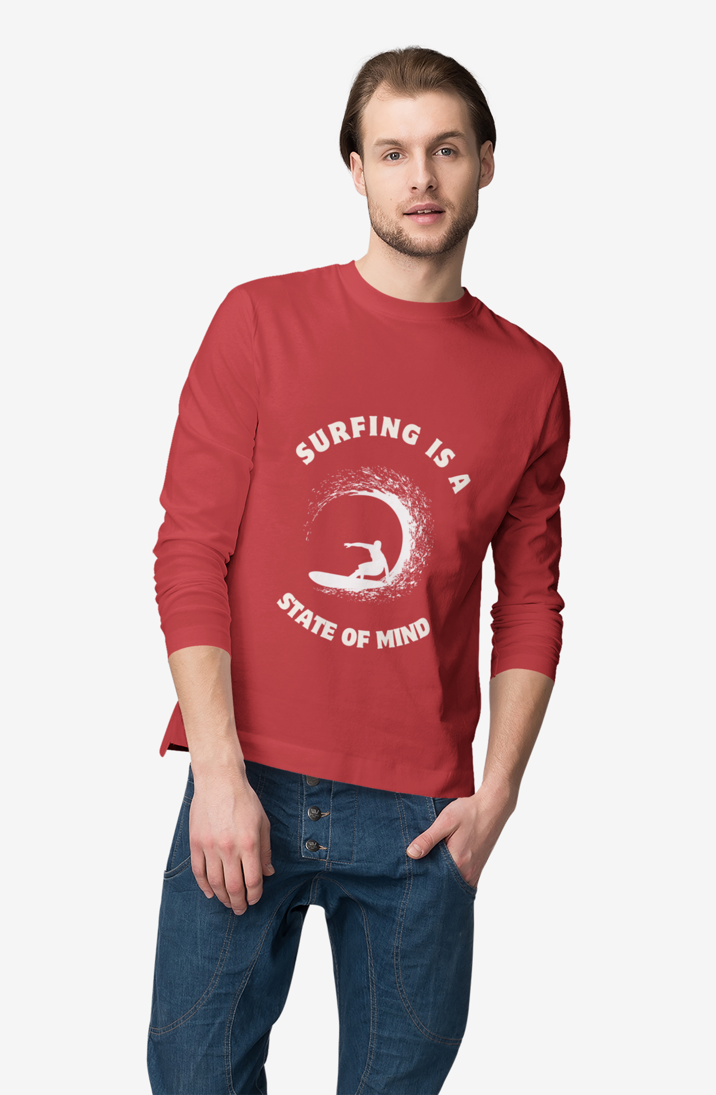 Surfing Spirit Long Sleeve Tee, Surf T-Shirt, Beachwear, Casual Wear, Gift for Surfers, Ocean Lover Tee.