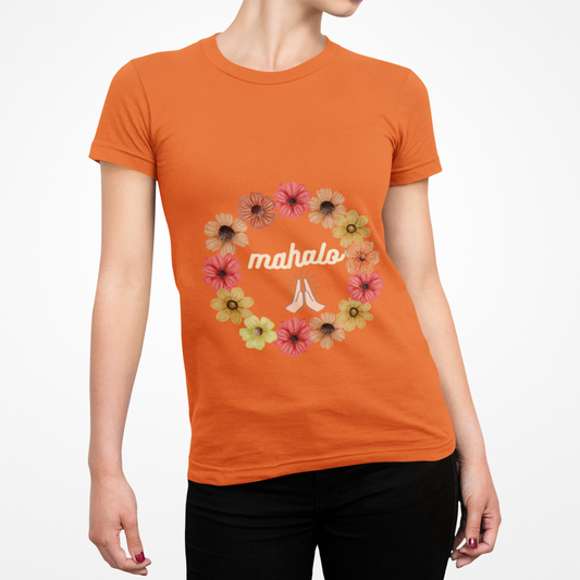 Mahalo Floral Unisex Heavy Cotton Tee | Comfortable Graphic Tee, Casual Wear, Gift for Friends, Summer Vibes, Beach Day Essential