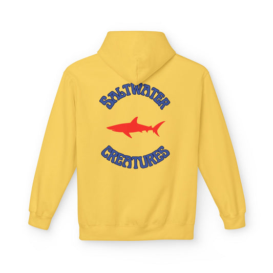 Saltwater Creatures Fleece Hoodie, Beachwear, Gift for Ocean Lovers, Casual Streetwear, Summer Vibes, Shark Enthusiast Apparel