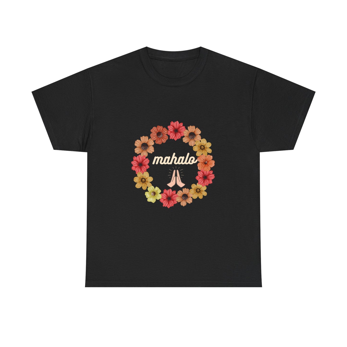 Mahalo Floral Unisex Heavy Cotton Tee | Comfortable Graphic Tee, Casual Wear, Gift for Friends, Summer Vibes, Beach Day Essential