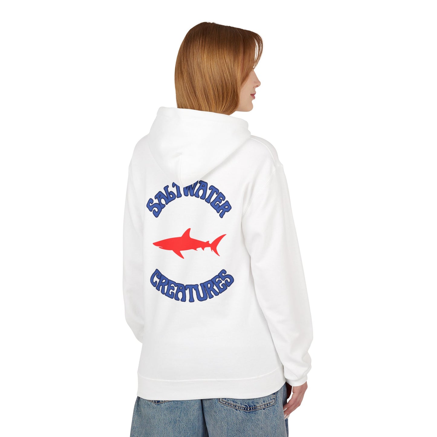 Saltwater Creatures Fleece Hoodie, Beachwear, Gift for Ocean Lovers, Casual Streetwear, Summer Vibes, Shark Enthusiast Apparel