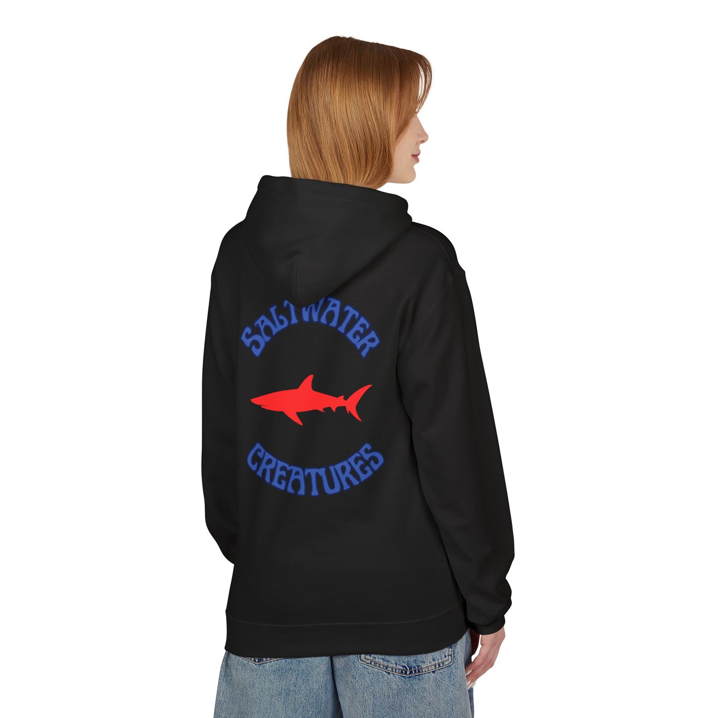 Saltwater Creatures Fleece Hoodie, Beachwear, Gift for Ocean Lovers, Casual Streetwear, Summer Vibes, Shark Enthusiast Apparel
