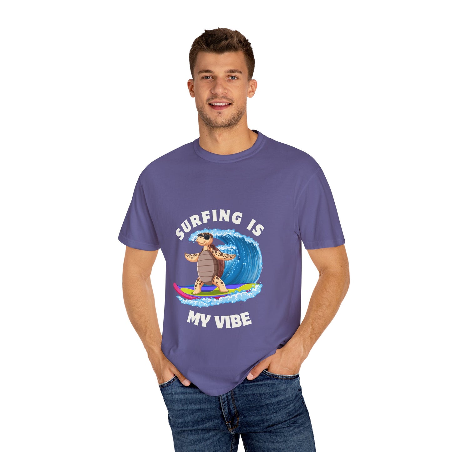 Surfing Vibe T-Shirt, Unisex Garment-Dyed Tee, Beach Apparel, Summer Fashion, Surf Lover Gift, Casual Wear