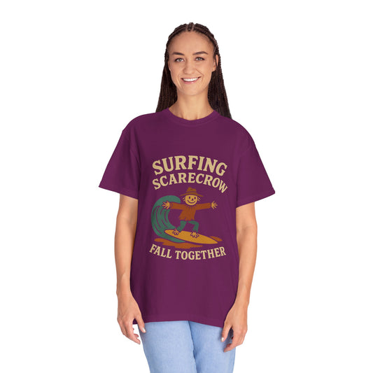 Surfing Scarecrow Unisex T-shirt - Vintage Fall Vibe, Perfect for Beach Days, Casual Outfits, Halloween, and Gifts