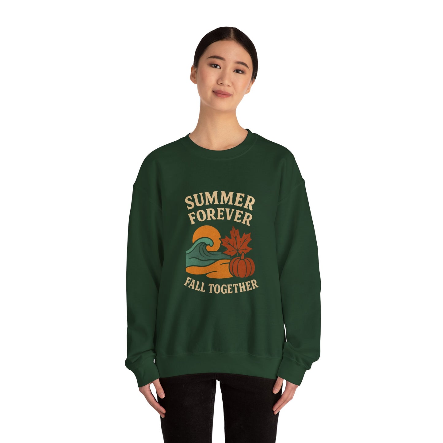 Cozy Fall Sweatshirt: Summer Forever Fall Together, Unisex Crewneck, Autumn Fashion, Seasonal Gift, Casual Wear